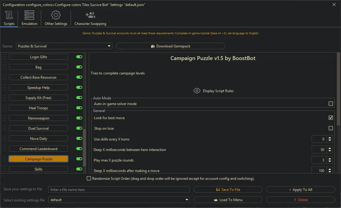 Puzzles and Survival Bot - Campaign Puzzle