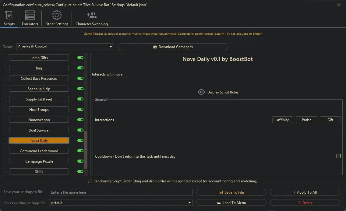 Puzzles and Survival Bot - Nova Daily