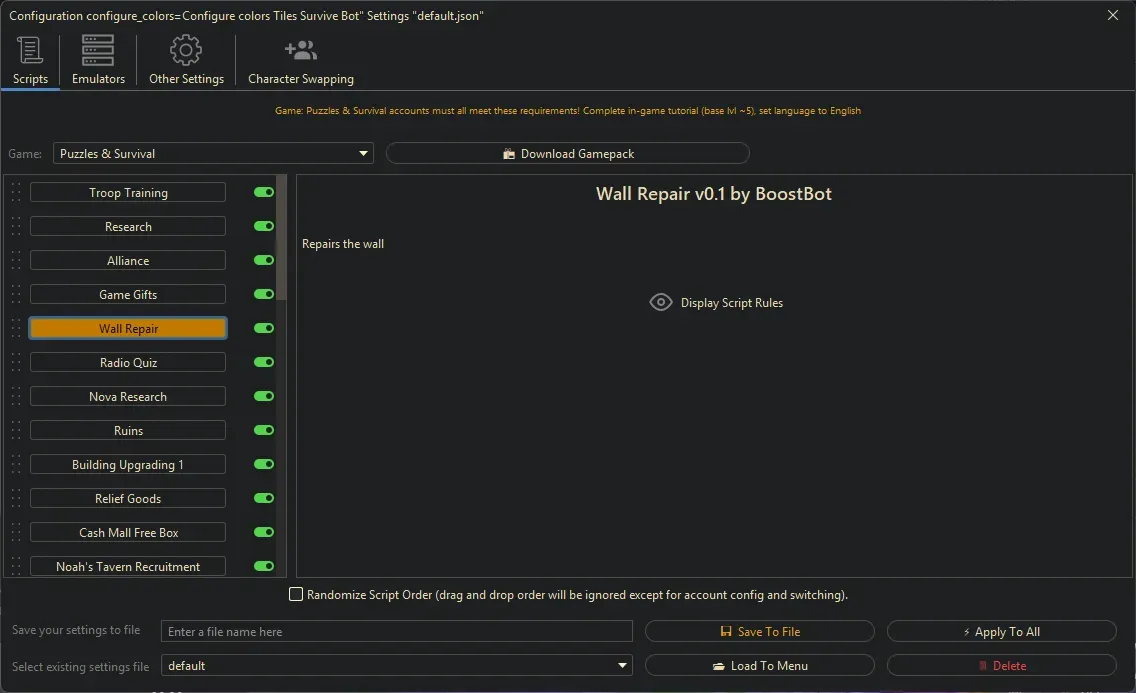 Puzzles and Survival Bot - Wall Repair