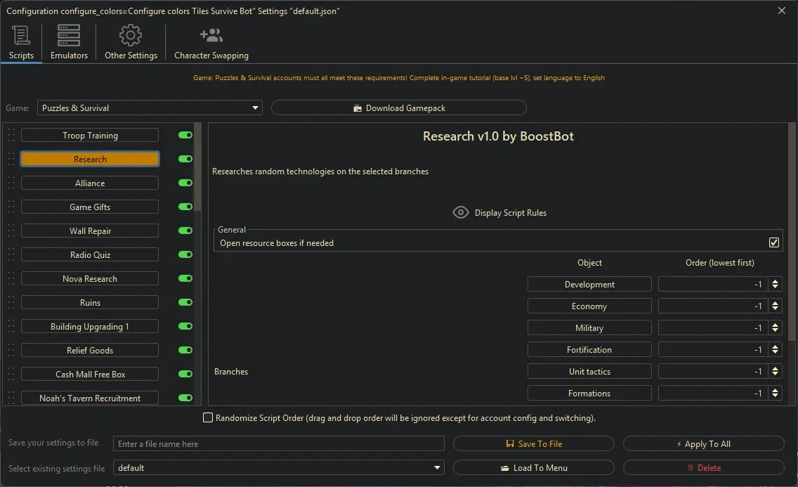 Puzzles and Survival Bot - Research