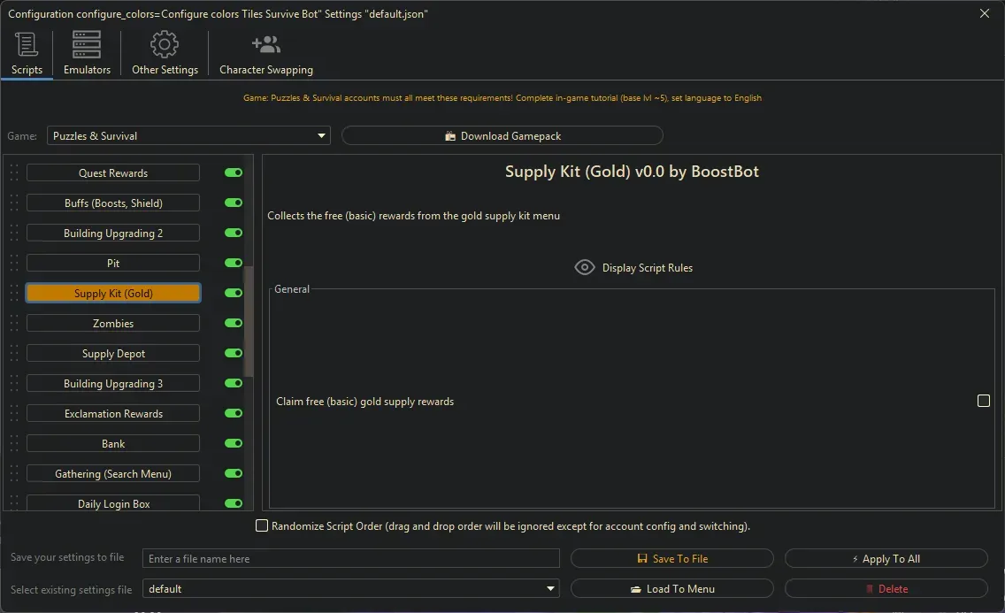 Puzzles and Survival Bot - Supply Kit (Gold)