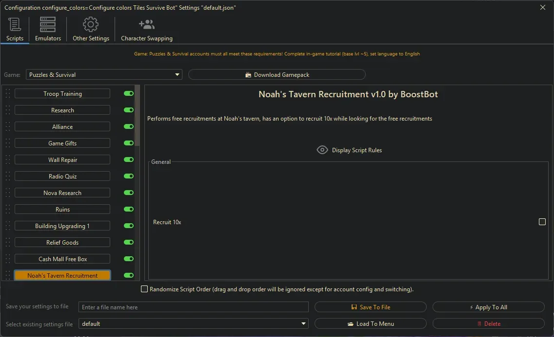Puzzles and Survival Bot - Noah's Tavern Recruitment