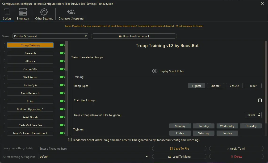 Puzzles and Survival Bot - Troop Training