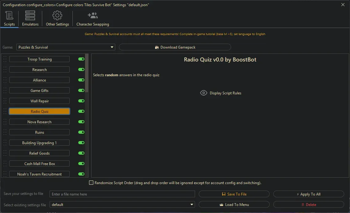 Puzzles and Survival Bot - Radio Quiz
