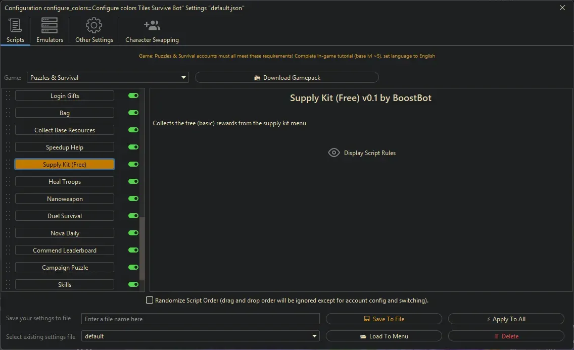 Puzzles and Survival Bot - Supply Kit (Free)