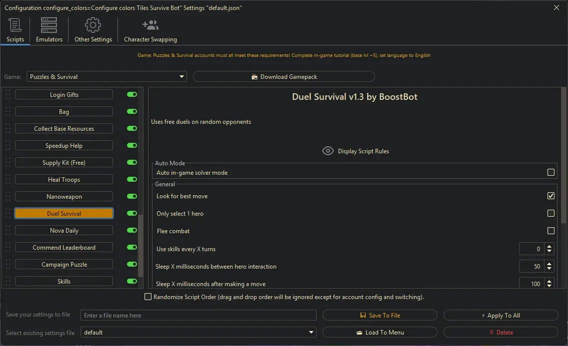 Puzzles and Survival Bot - Duel Survival