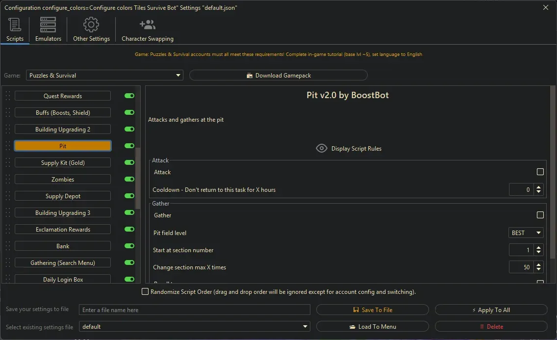 Puzzles and Survival Bot - Pit