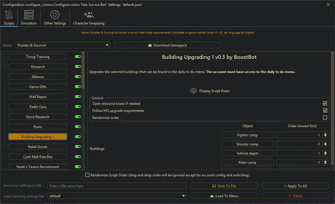Puzzles and Survival Bot - Building Upgrading 1