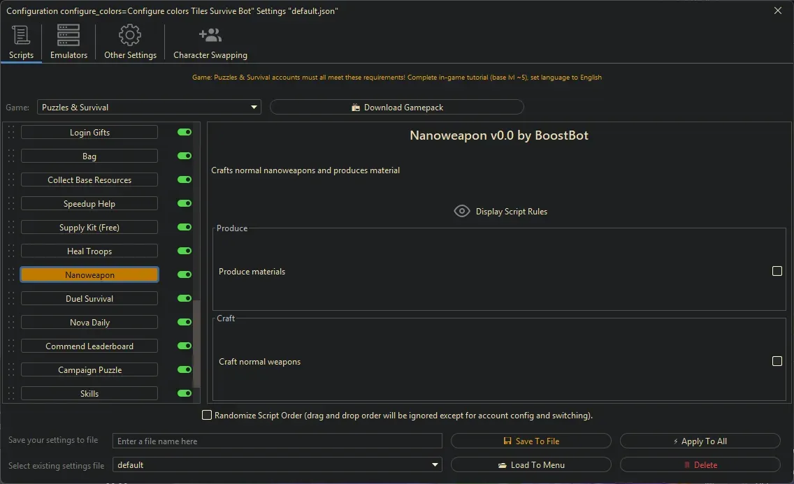 Puzzles and Survival Bot - Nanoweapon