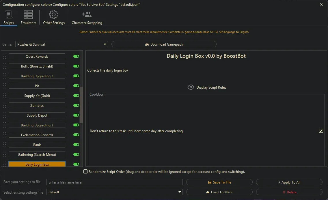 Puzzles and Survival Bot - Daily Login Box