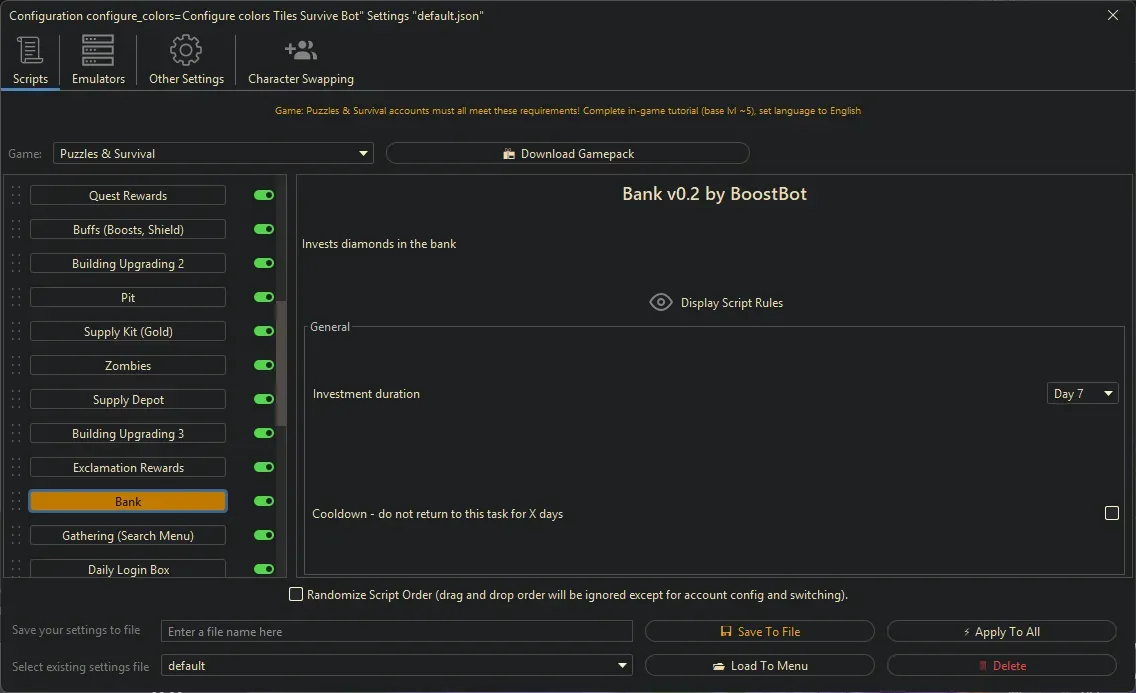 Puzzles and Survival Bot - Bank