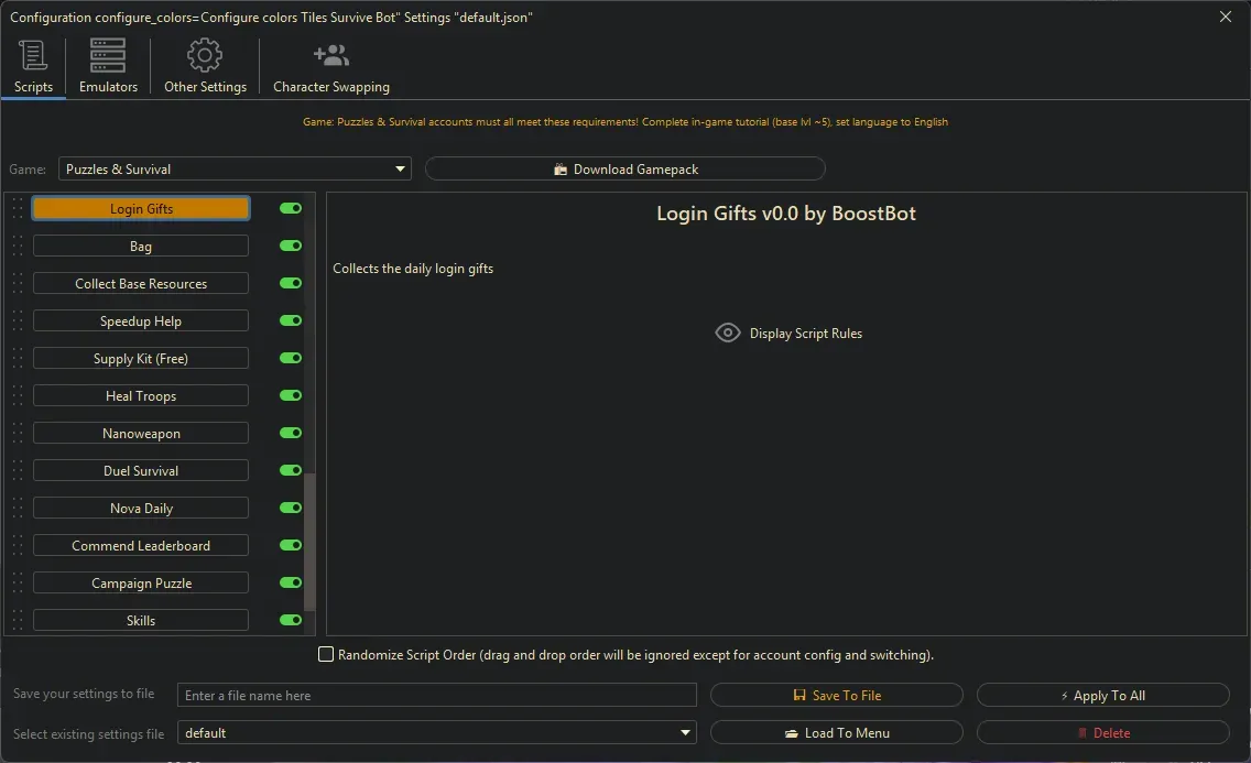 Puzzles and Survival Bot - Login Gifts