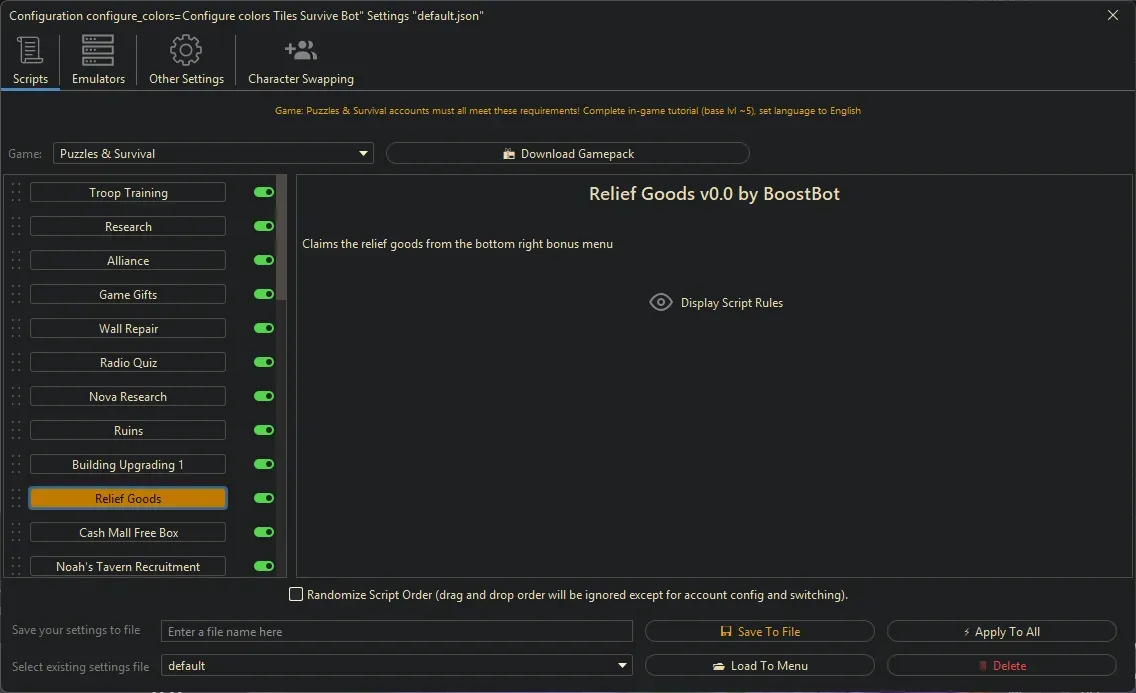 Puzzles and Survival Bot - Relief Goods