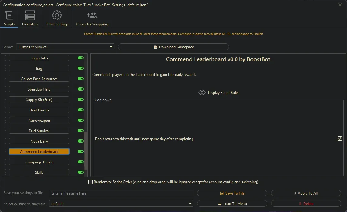 Puzzles and Survival Bot - Commend Leaderboard