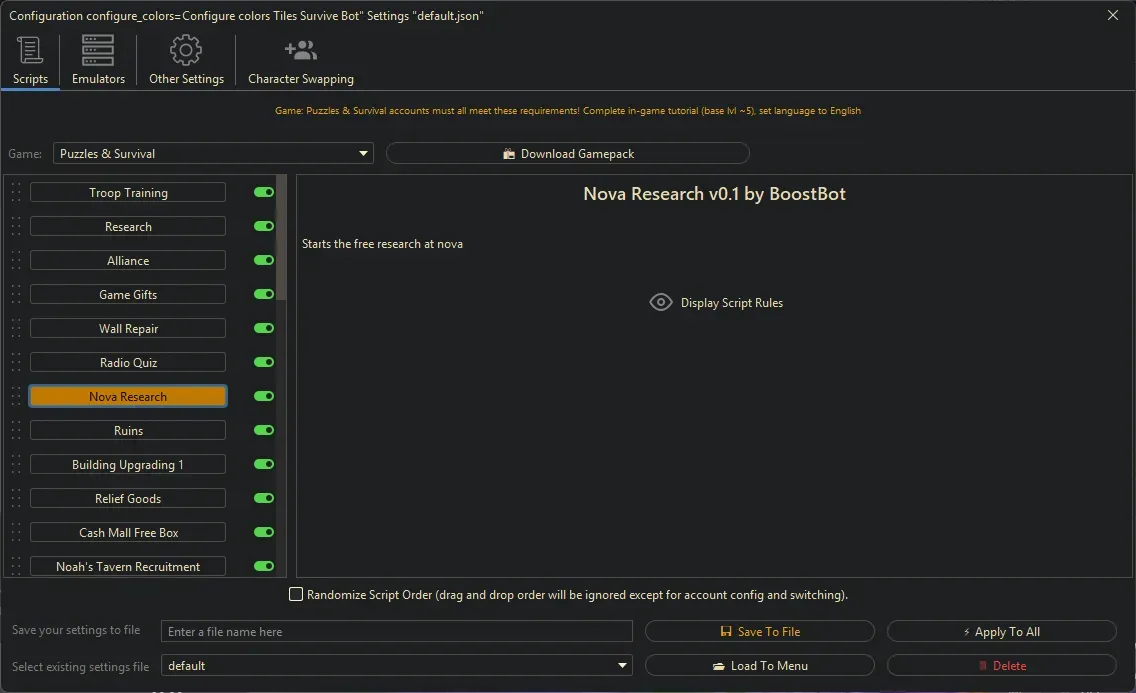 Puzzles and Survival Bot - Nova Research